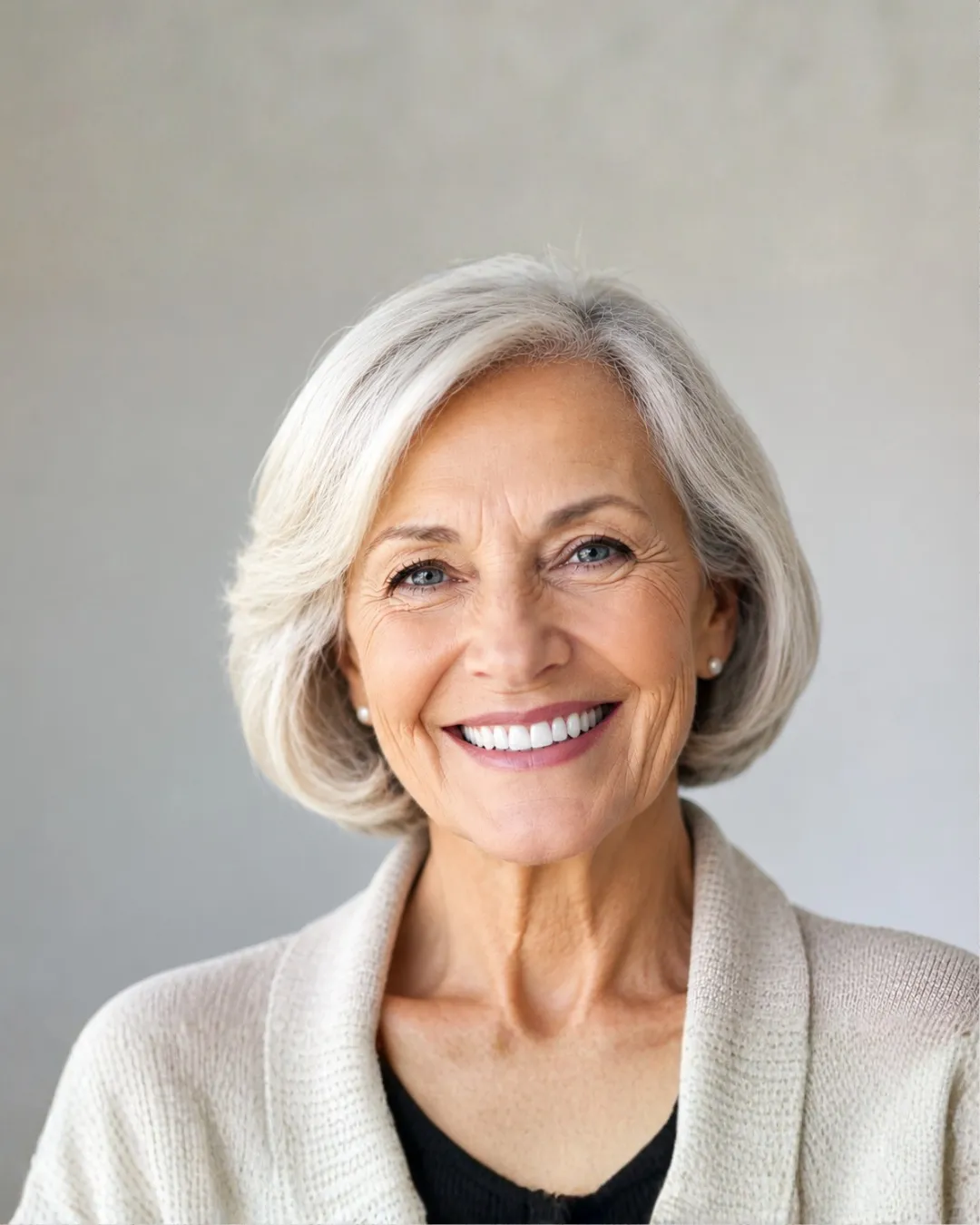 An older adult smiling confidently, representing the comfort and joy of restored dental health.