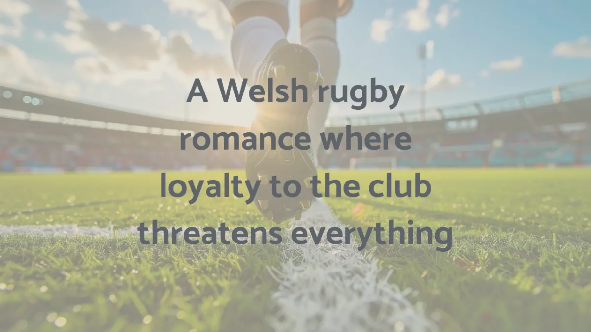 The feet o a rugby player running up a rugpy pitch representing the romance story idea revolving around rugby.
