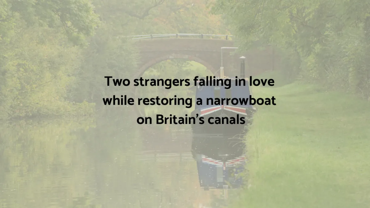 A narrowboat moored up on the side of a canal representing the romance stry idea ocated on Britian's waterways.