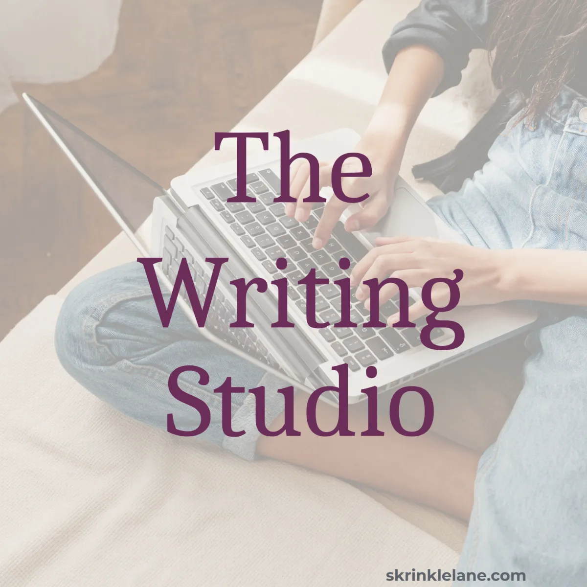 WOman sitting on a bed typing on a laptop balanced on her knee representing a woman riting a Great British Romance novel