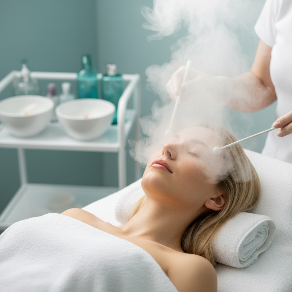 woman i's is getting a facial at Speranzi Facial 