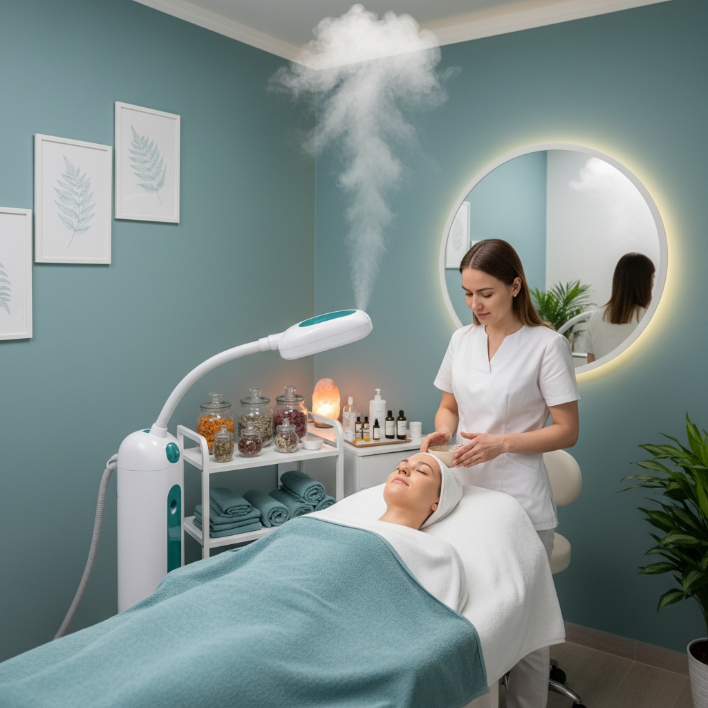 woman i's is getting a facial at Speranzi Facial 