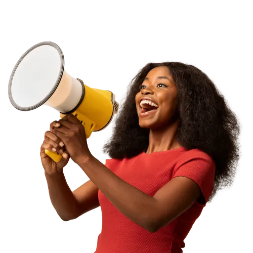 Lady shouting using a mega phone