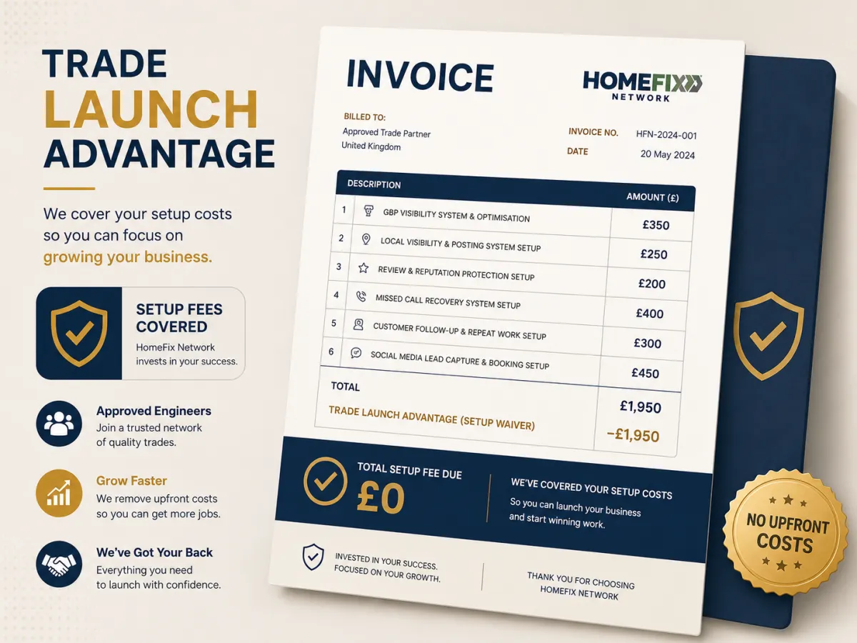 We invest in trades who invest in themselves. When you qualify for our Revenue Protection Toolkit, we waive your setup fee—so you can focus on winning more jobs, and pay-as-you-go. It’s how we back trades who are serious about scaling their business.