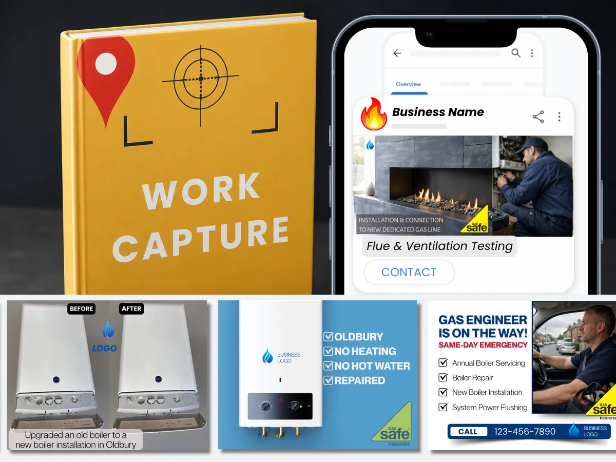  professionally built collection of branded work visuals and locally targeted profile updates designed to help your business look active, trusted, and established online.  Each pack includes manual design work, local service research, SEO-focused writing, and ready-to-use graphics built for Google Business Profile posts, Facebook updates, and local advertising campaigns.