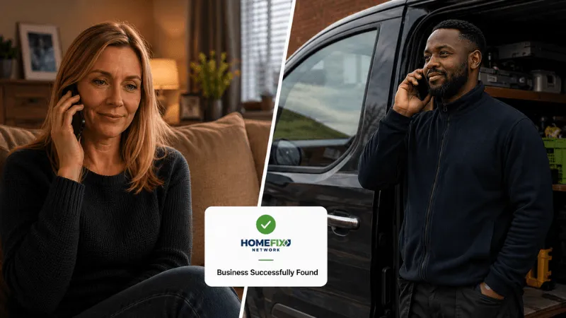West Midlands homeowner finding a local gas engineer on Google Business Profile — engineer standing by his van on the phone