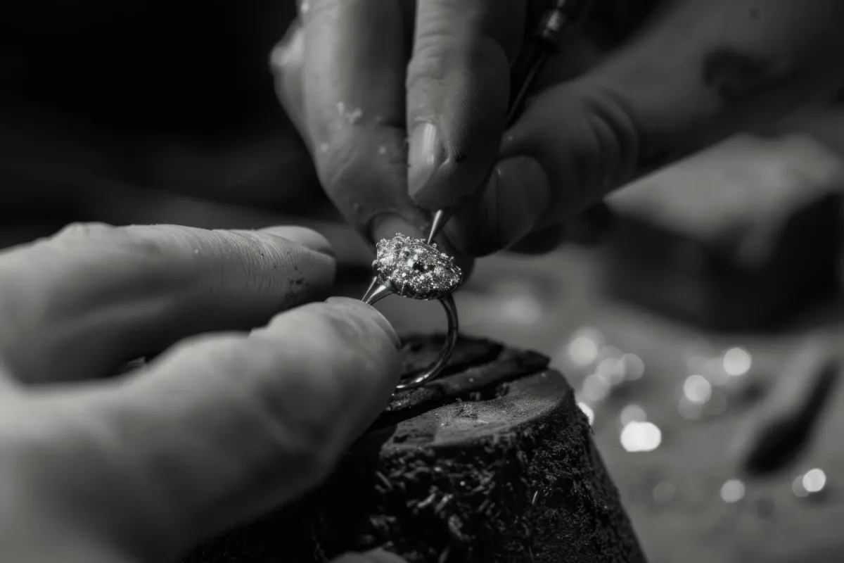 a gold necklace with a diamond