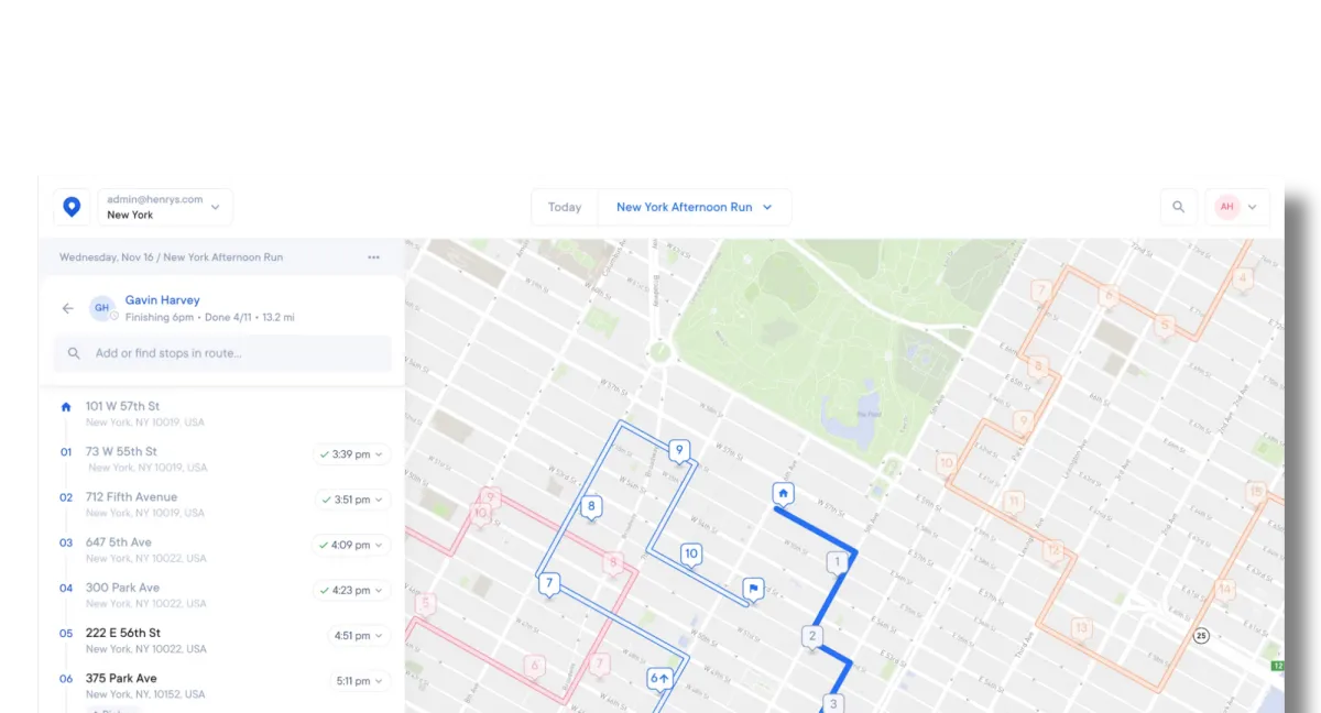 RoadRunner map showing optimized delivery route in Melbourne