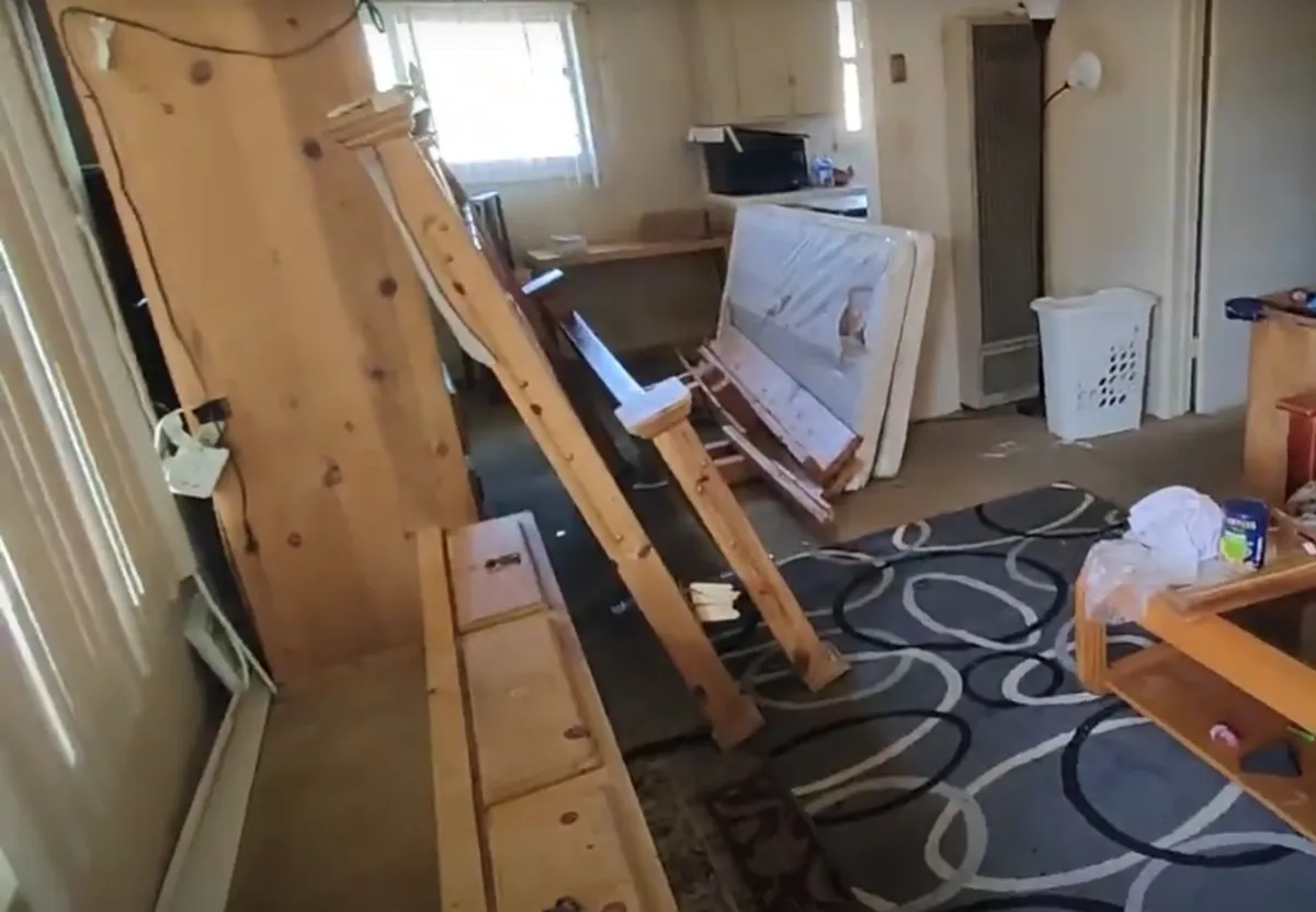 mattress, wooden cupboards, bed frames in he living room