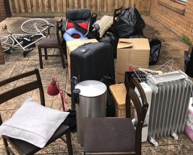 household rubbish removal in the patio outside house