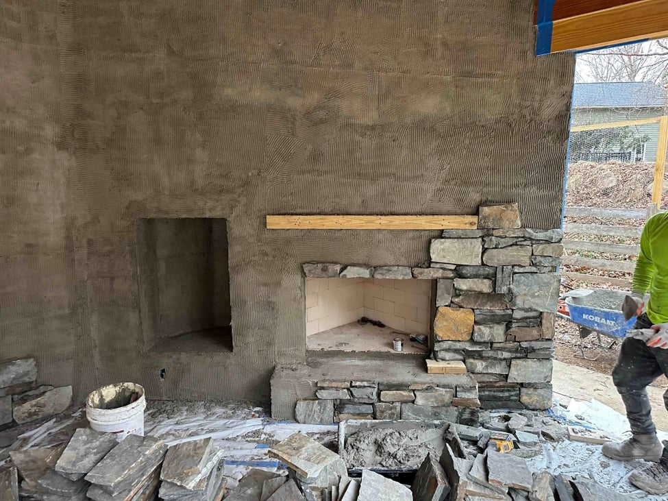 Custom outdoor fireplace installation in Durham