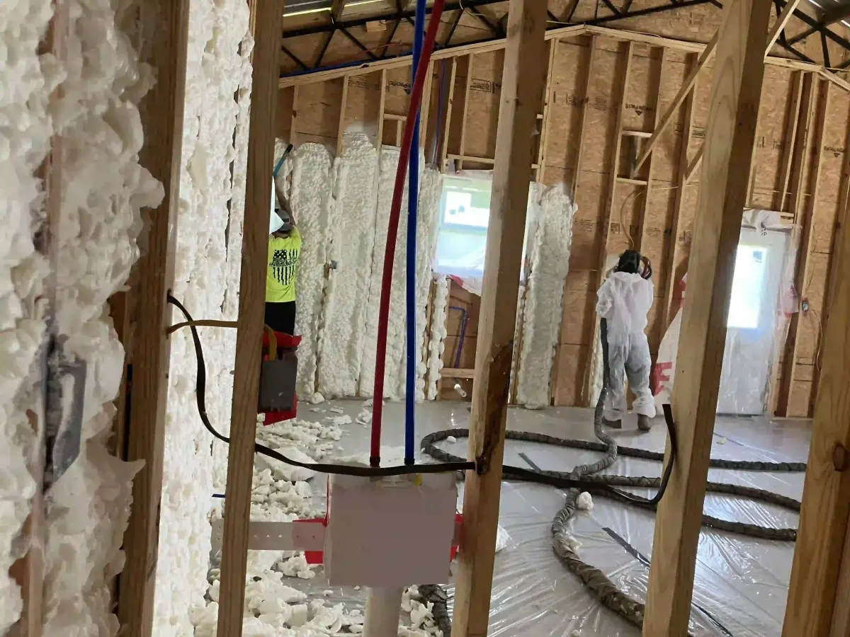 Open-cell spray foam used for attic soundproofing in Panama City FL by Blue Line Insulation