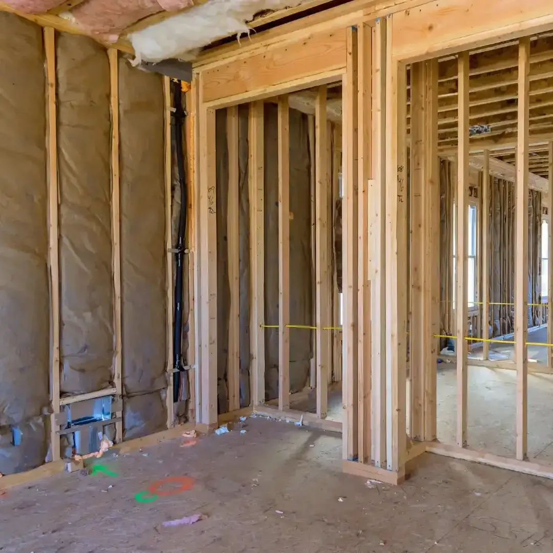 Fiberglass batts insulation installed in wall framing by Blue Line Insulation in Panama City FL