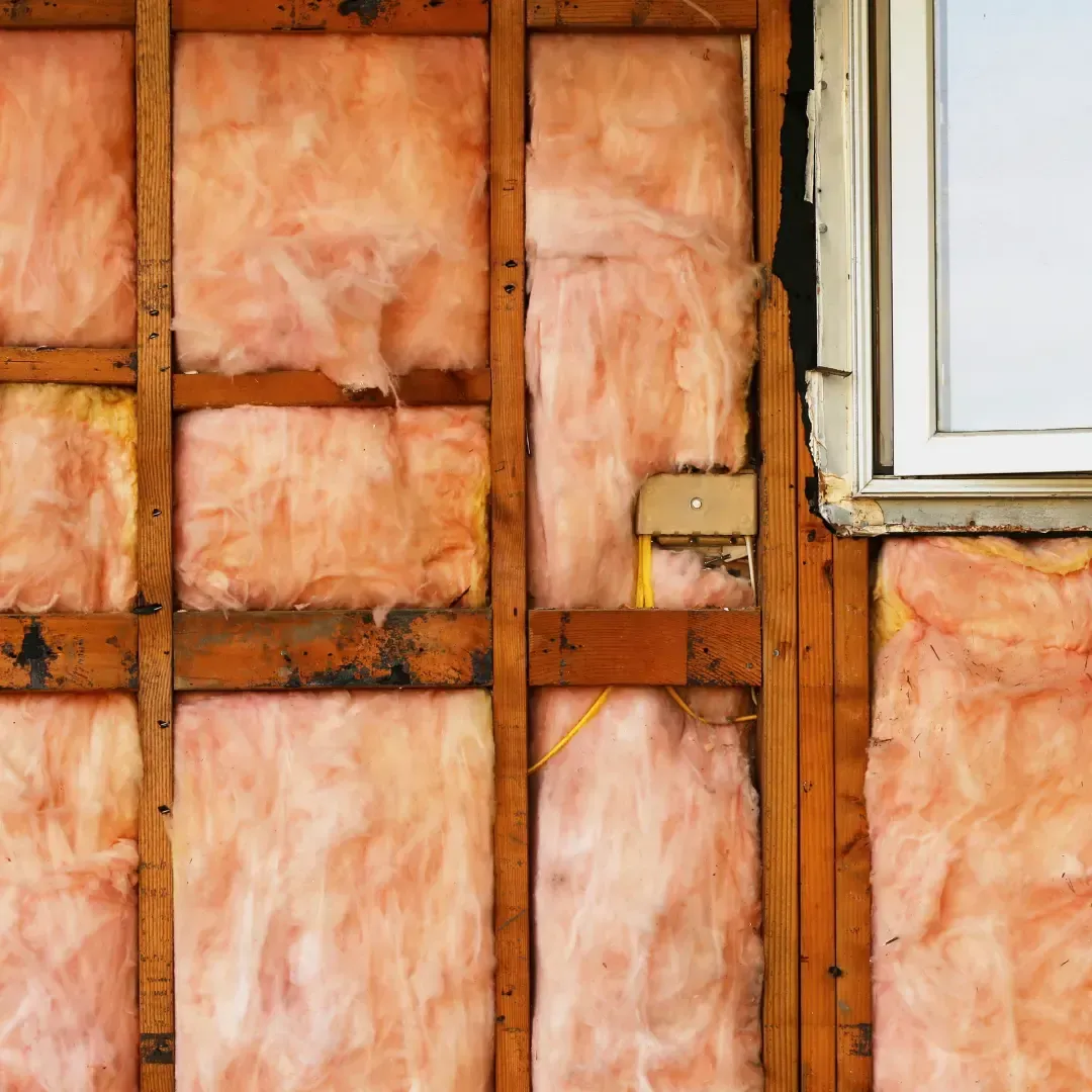 Fiberglass batts insulation installed around window framing in Destin FL by Blue Line Insulation