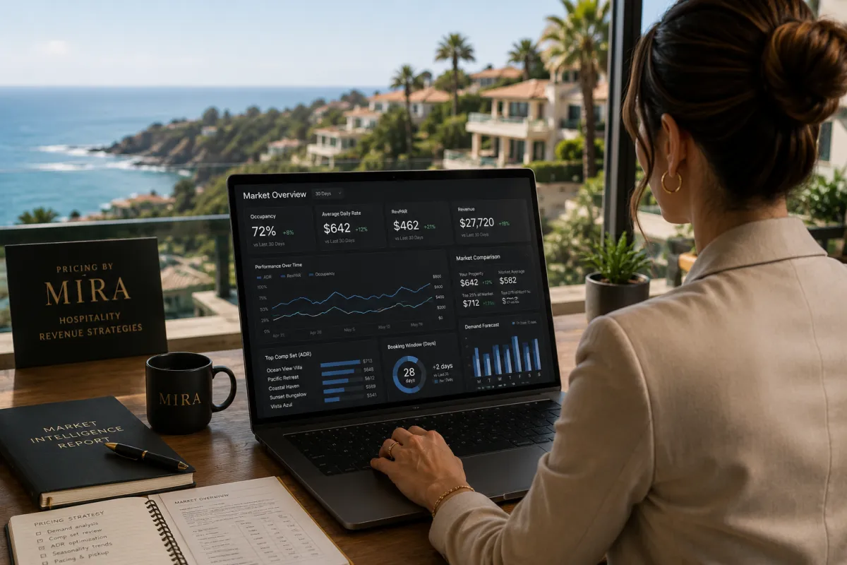 Revenue manager analyzing Airbnb comp set data in PriceLabs dashboard