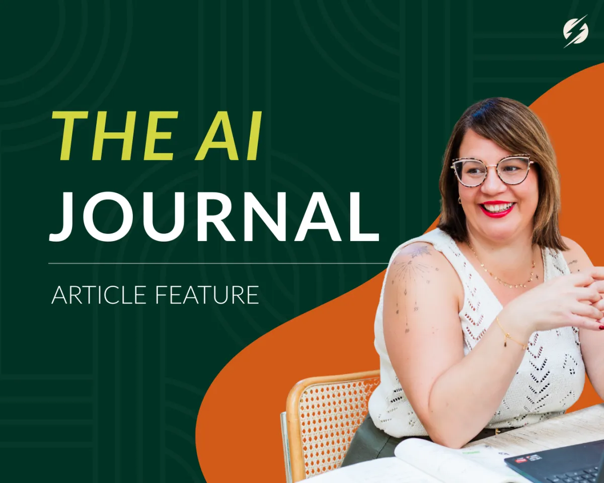 Thumbnail containing a picture of Angela and the title of her article feature 'The AI Journal'