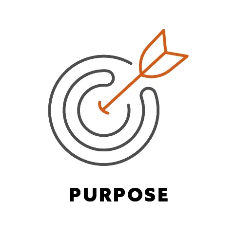 Icon of a target and arrow, with the heading 'Purpose'