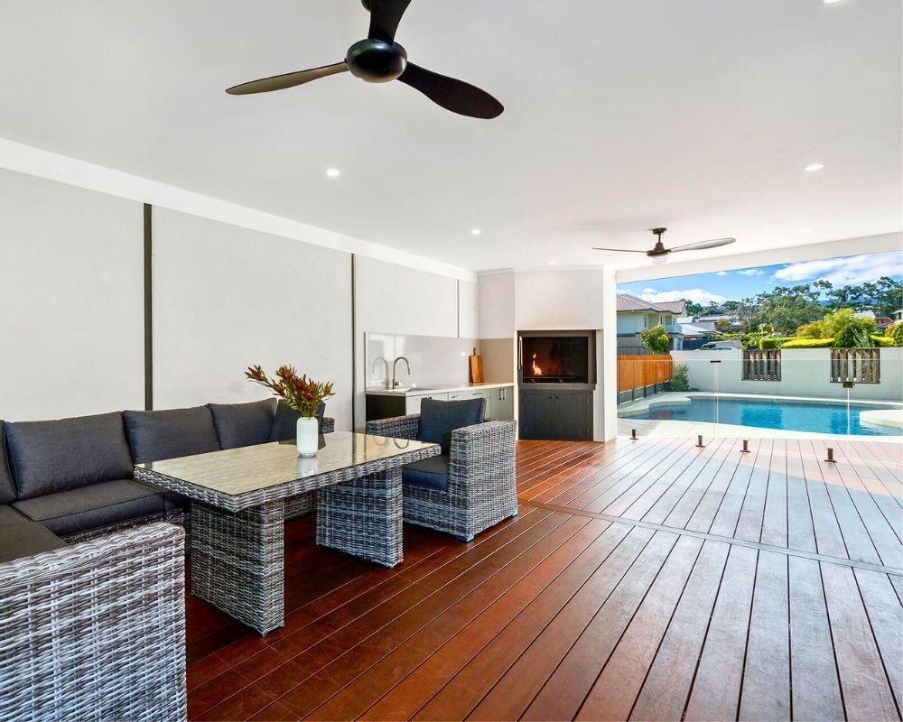 Covered outdoor entertaining area overlooking the swimming pool