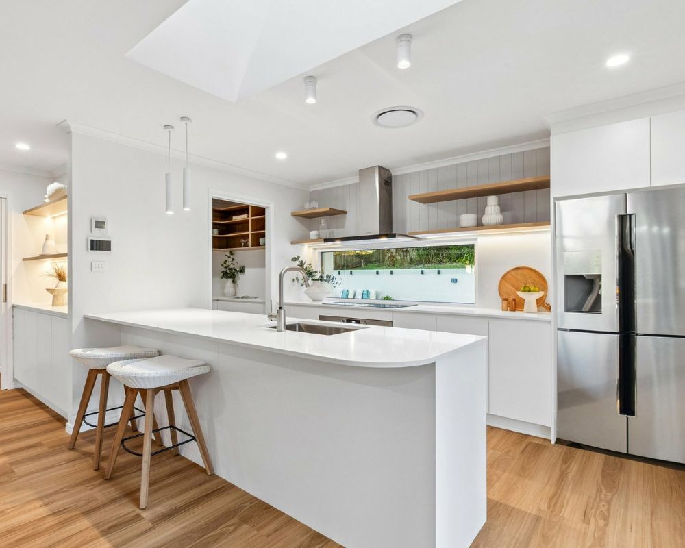 Open-plan family kitchen with skylight
