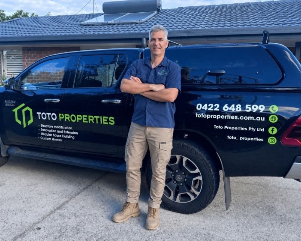 Builder Peter Mikus from Toto Properties outside a completed Sunshine Coast project