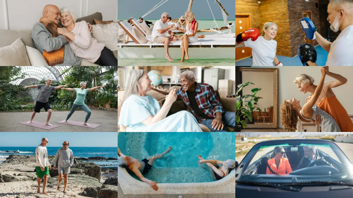 Collage of happy senior couples