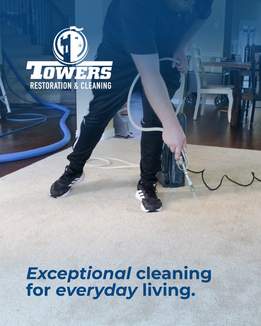 Tower's Exceptional Cleaning for Everyday Living - Photo of Man Spraying Carpet