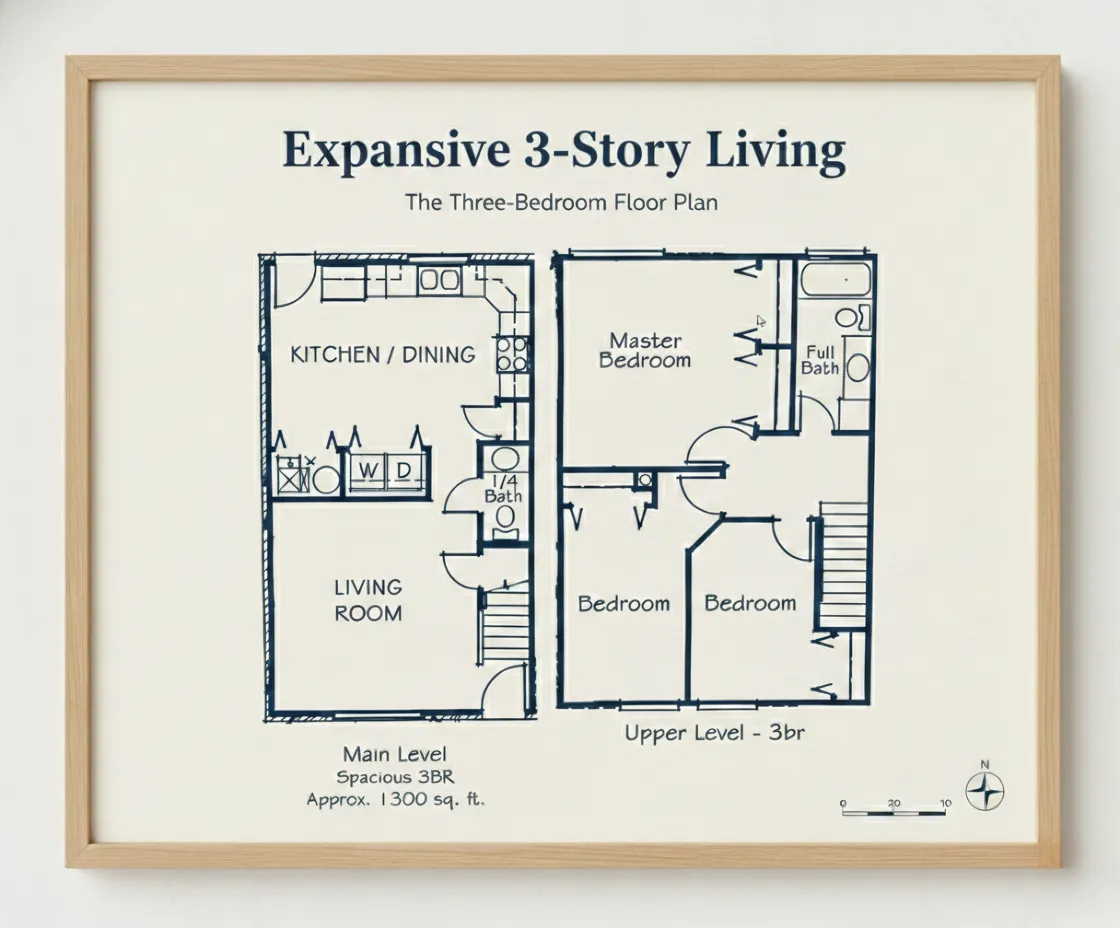 Expansive 3-Bedroom Townhouse Floor Plan - Mountain View at Conway Townhomes (1,300 sq. ft.)