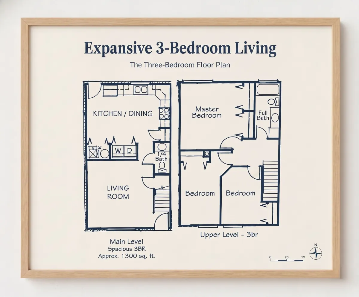 Expansive 3-Bedroom Townhouse Floor Plan - Mountain View at Conway Townhomes (1,300 sq. ft.)