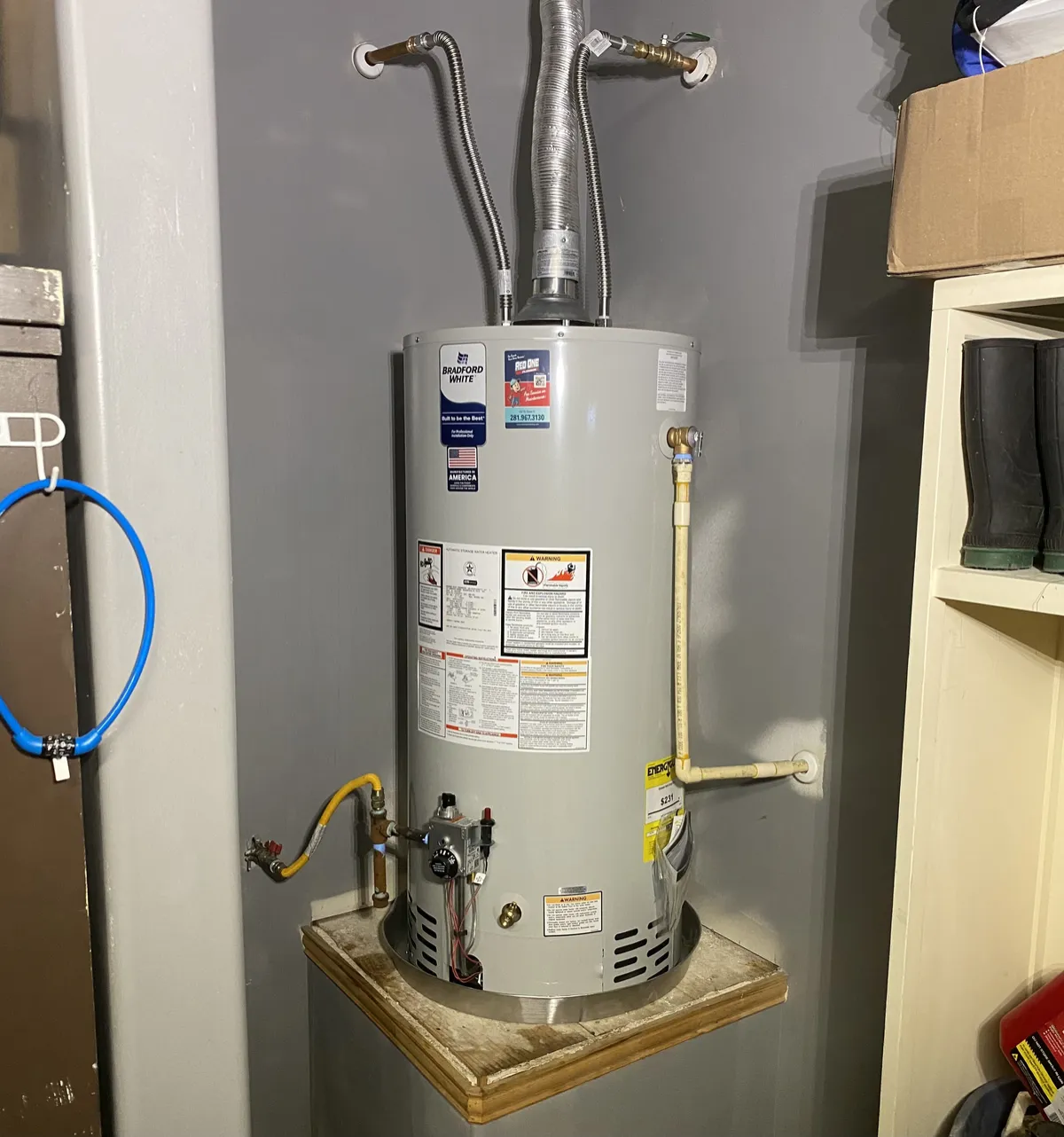This is Rob the hot water due in this picture. The Red One Plumbing service truck is in the back.