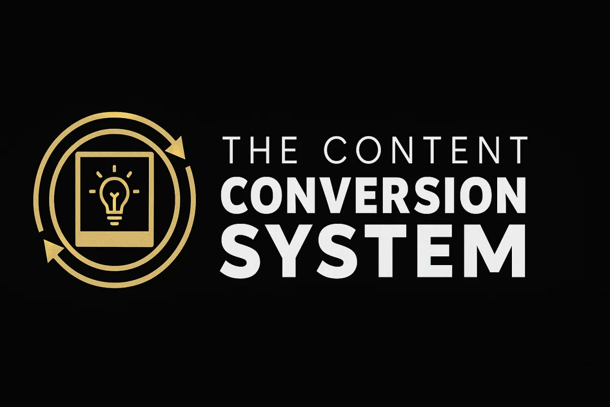 The Content Conversion System course logo featuring a lightbulb inside a content frame with circular arrows, symbolizing turning content into client conversions.