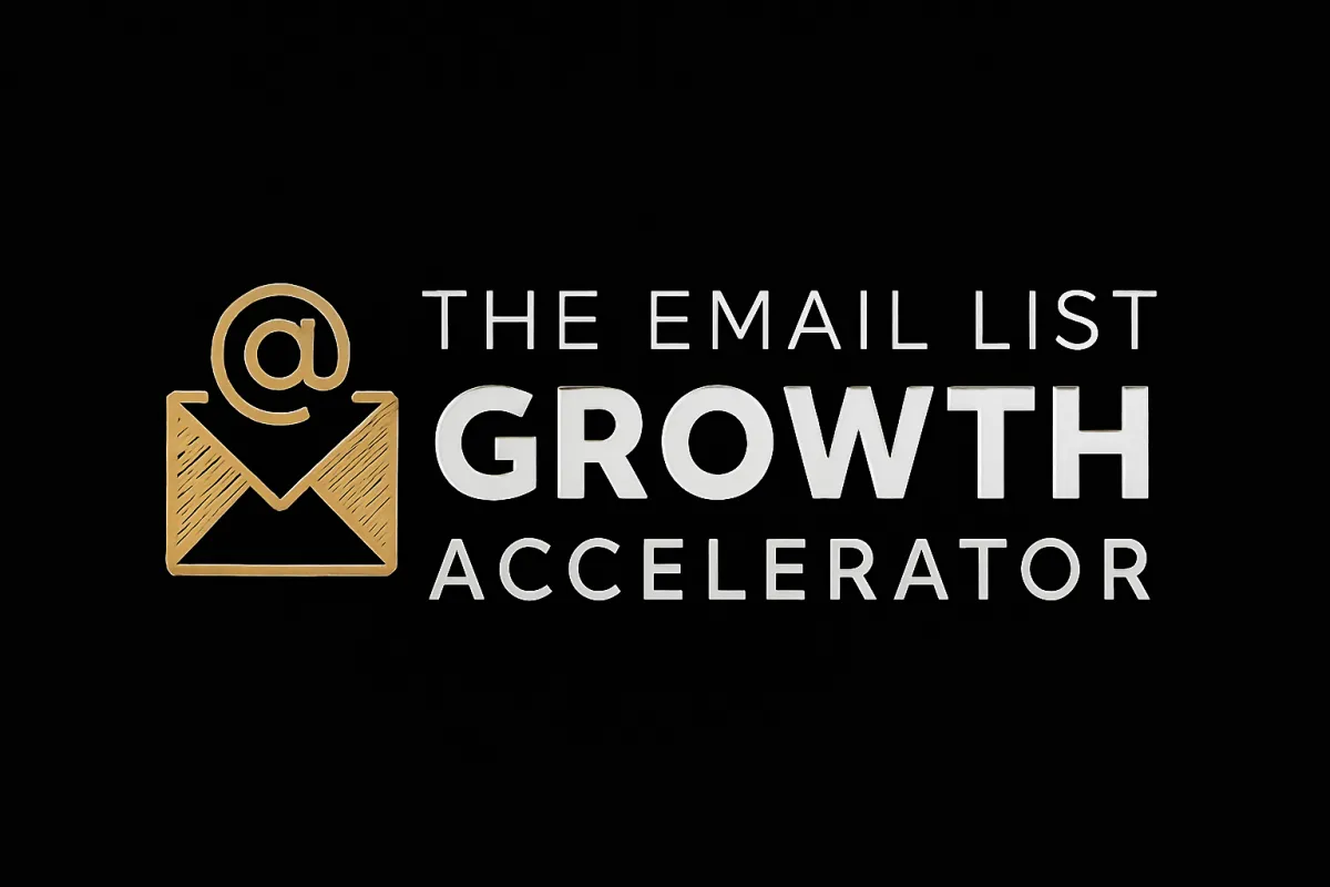 The Email List Growth Accelerator course logo featuring an envelope and at symbol, representing strategies to rapidly grow and monetize an email list.