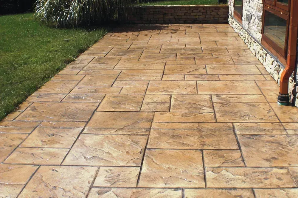 Brown stamped concrete patio