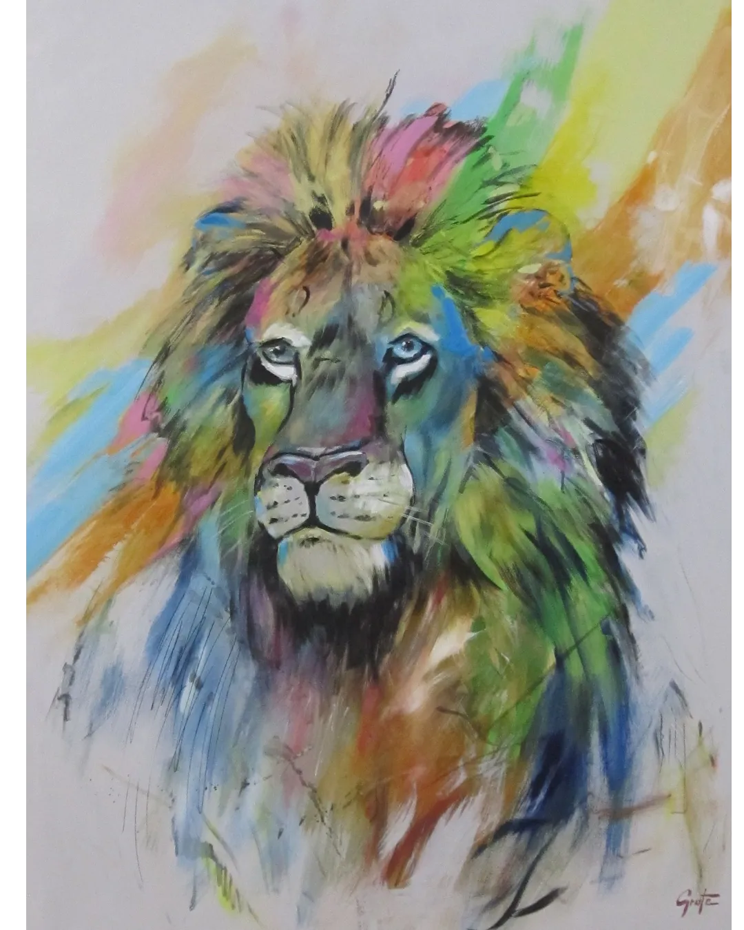 Erich Graf, Lion modern (2024), Malerei auf Leinwand, 90 × 120 cm – Kuratorische Auswahl – Favori Art