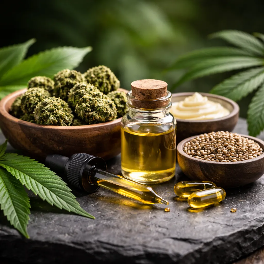 Terpene-rich cannabis flower with an aroma wheel highlighting variety of aromas.
