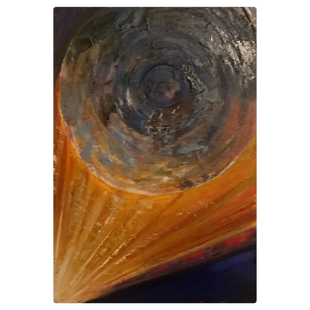 Tableau abstrait moderne aux tons terre et or, texture en relief évoquant la planète, peinture abstraite contemporaine.