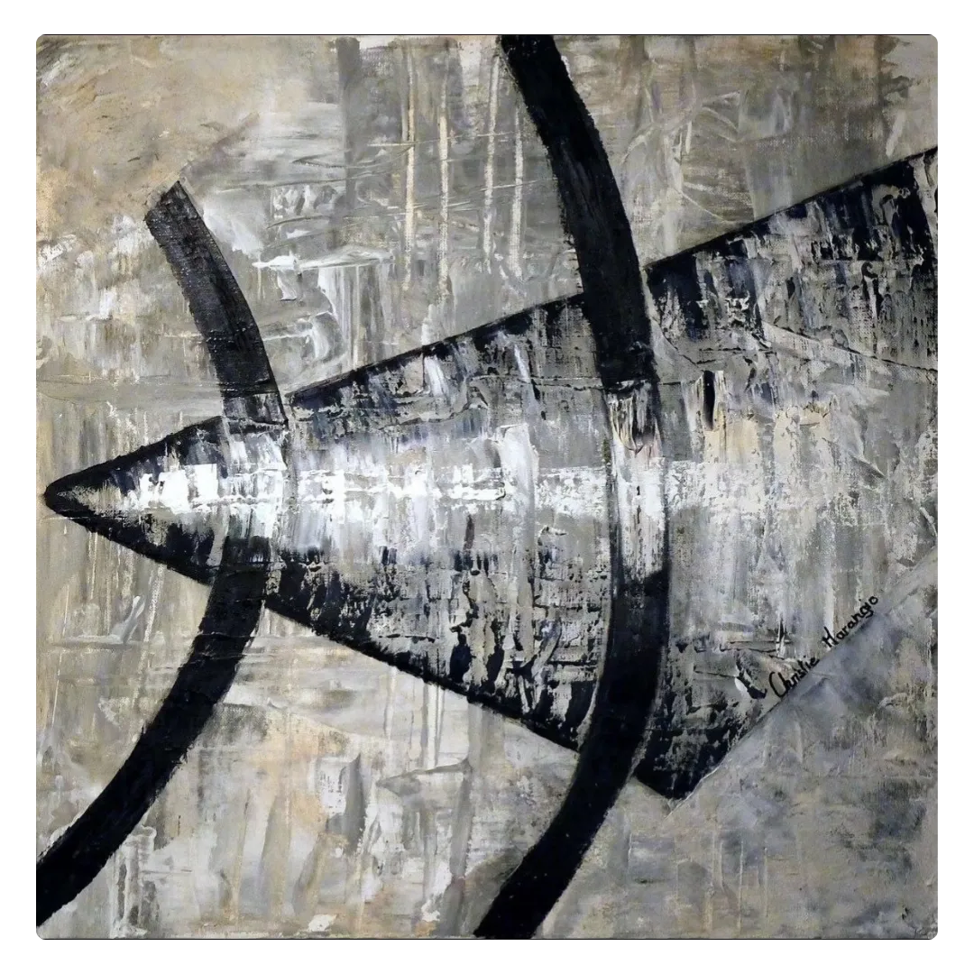 Tableau abstrait noir et beige à la texture forte, symbolisant une percée d’énergie et de puissance.