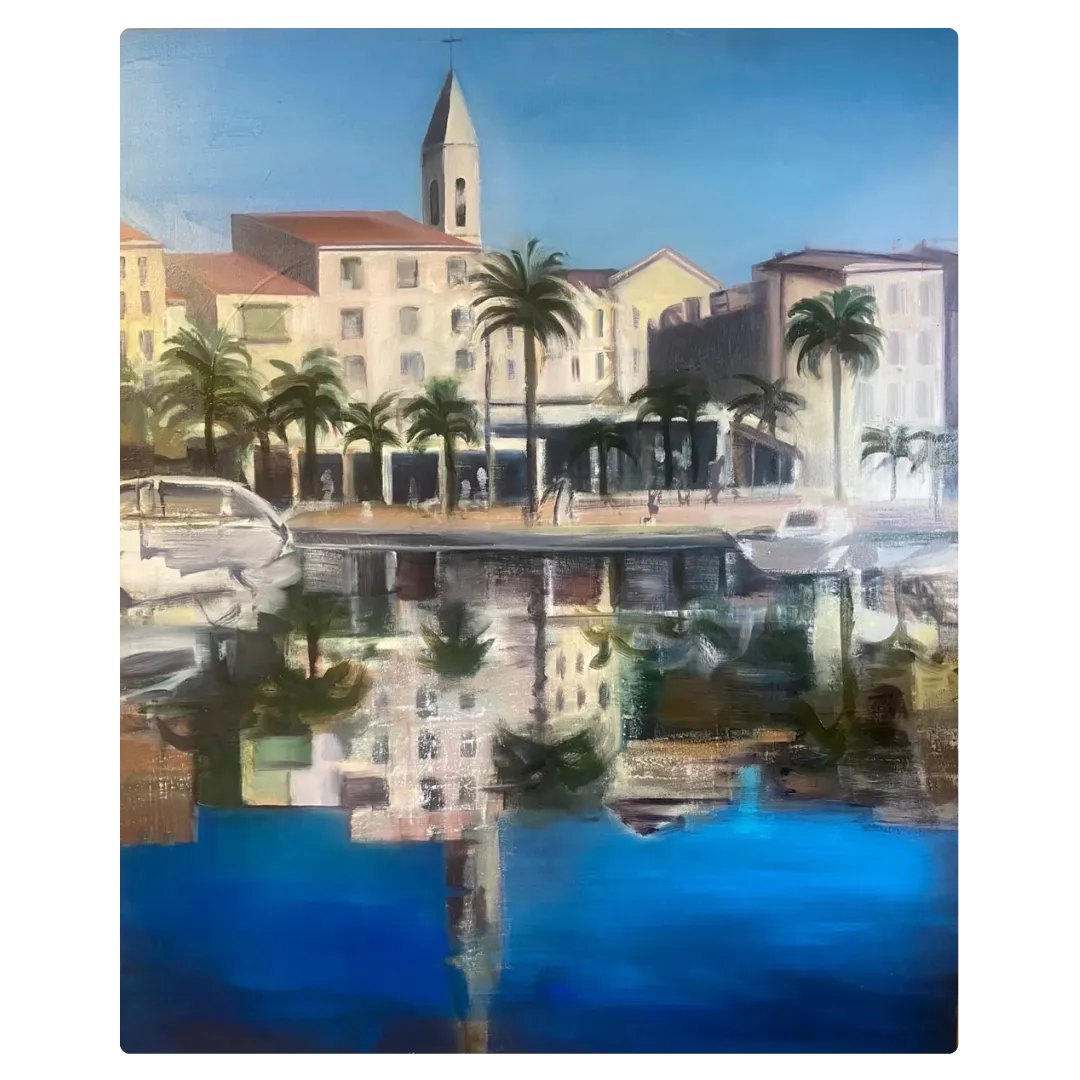 Tableau décoratif bord de mer illustrant le port de Sanary, reflet lumineux et ambiance méditerranéenne.