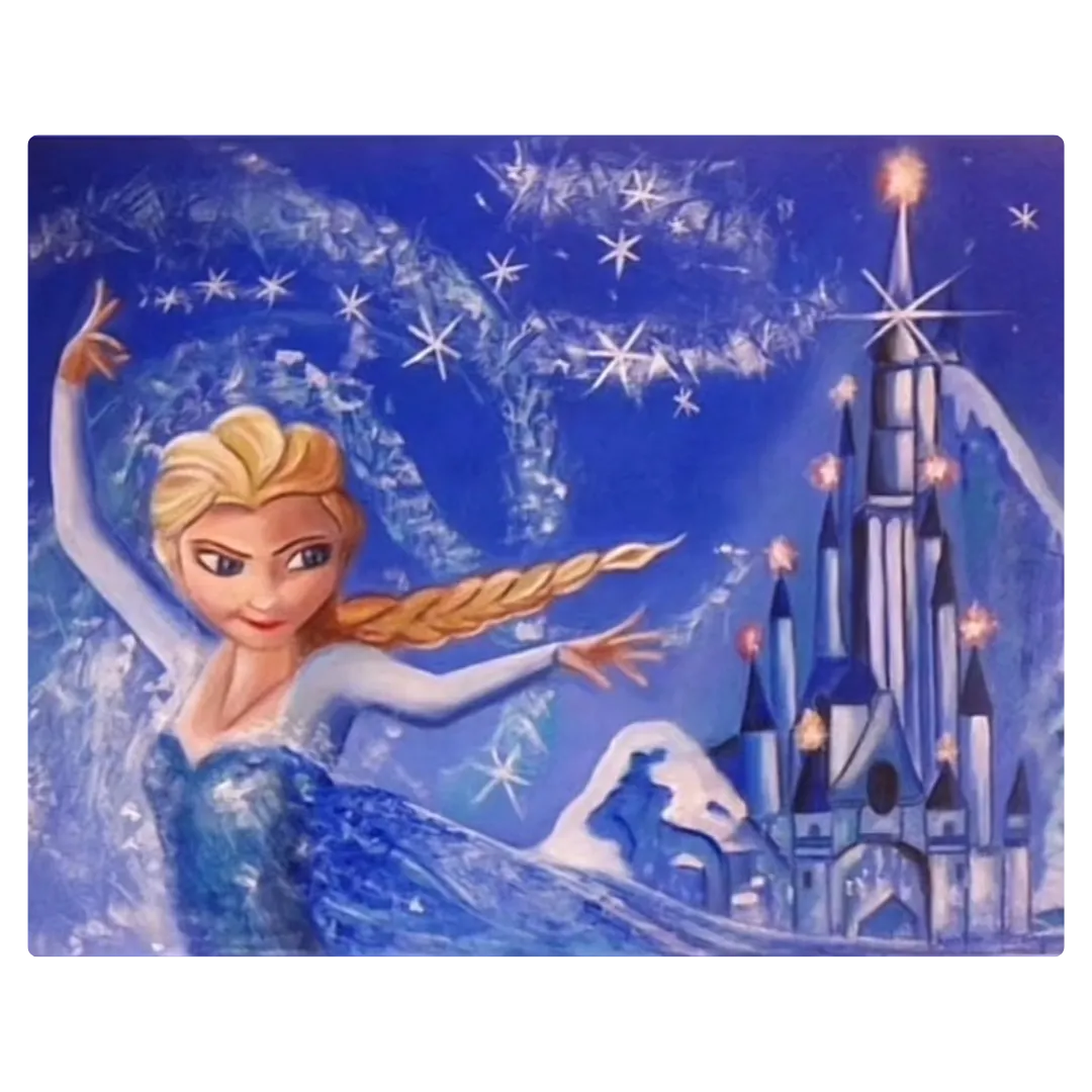 Tableau décoratif pour chambre d’enfant, peinture personnalisée inspirée du conte La Reine des neiges.