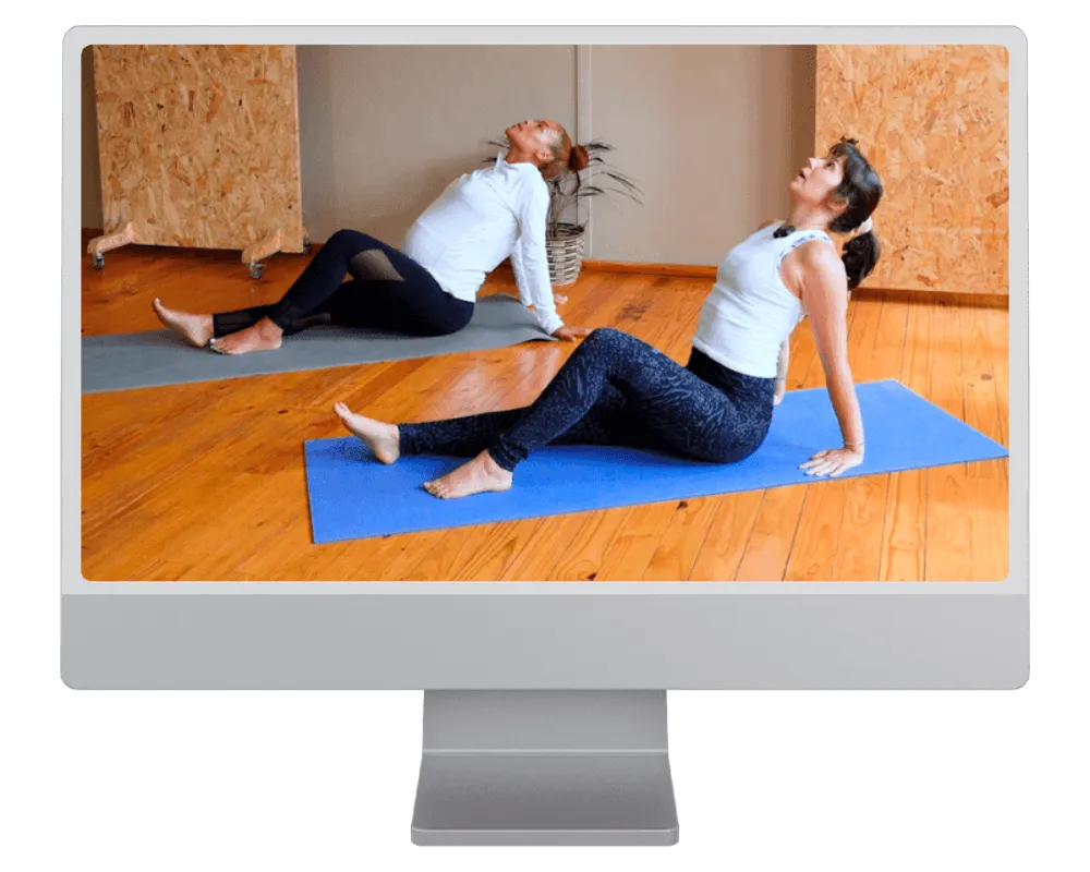 The exercise classes playing on a screen