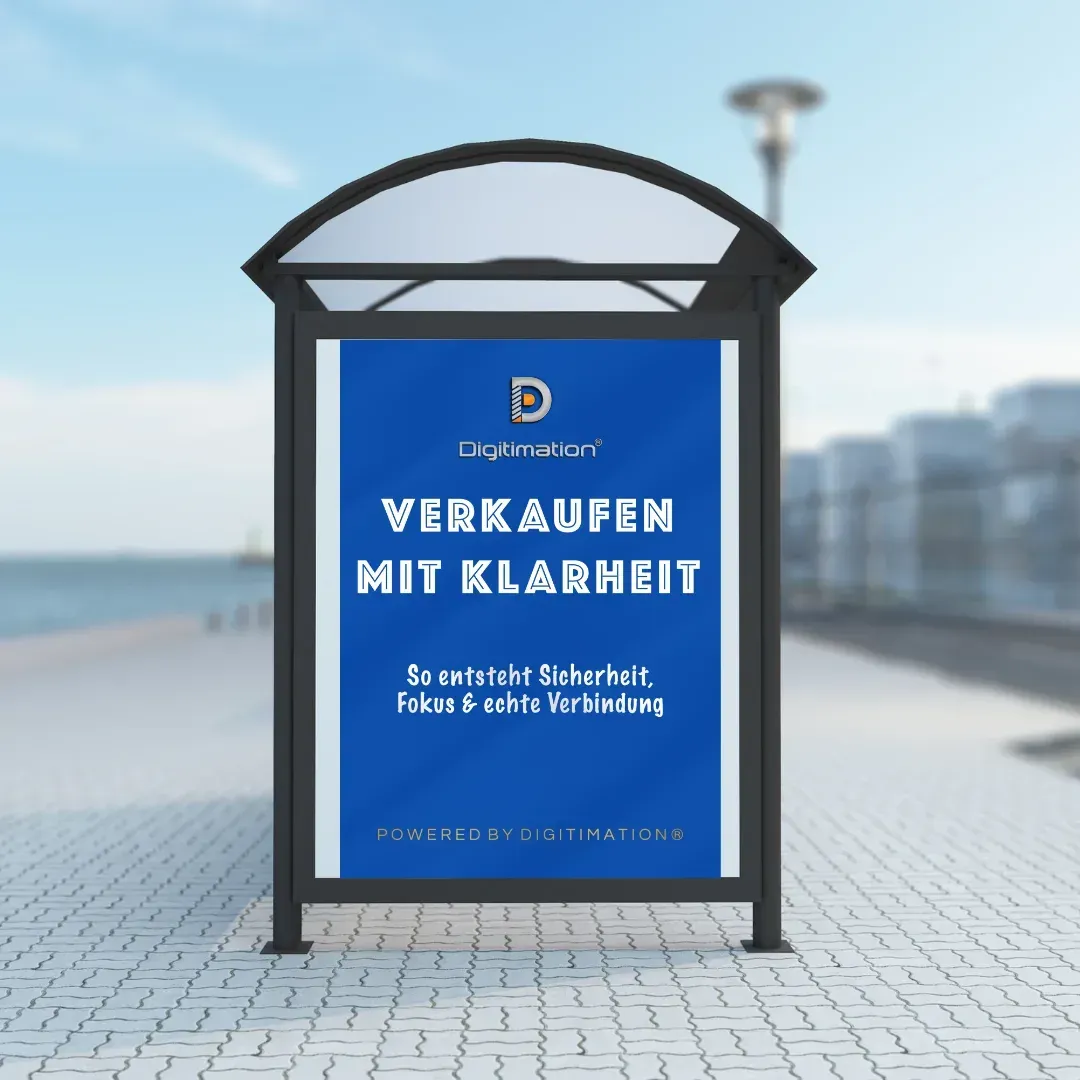 Haltestelle mit Freebie-Titel : Verkaufen mit Klarheit von Emilio Mummer - Powered by Digitimation