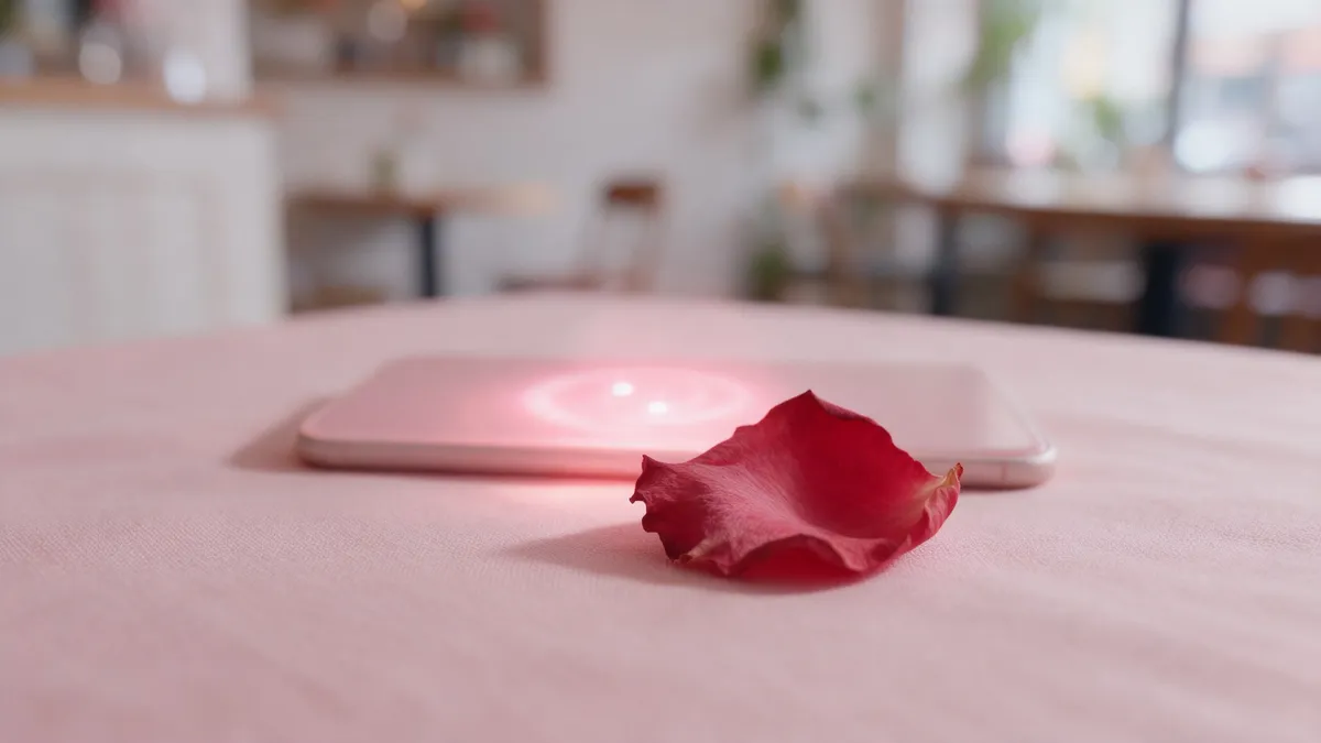 Pétale de rose fanée sur fond rose poudré, symbole du love bombing en amour