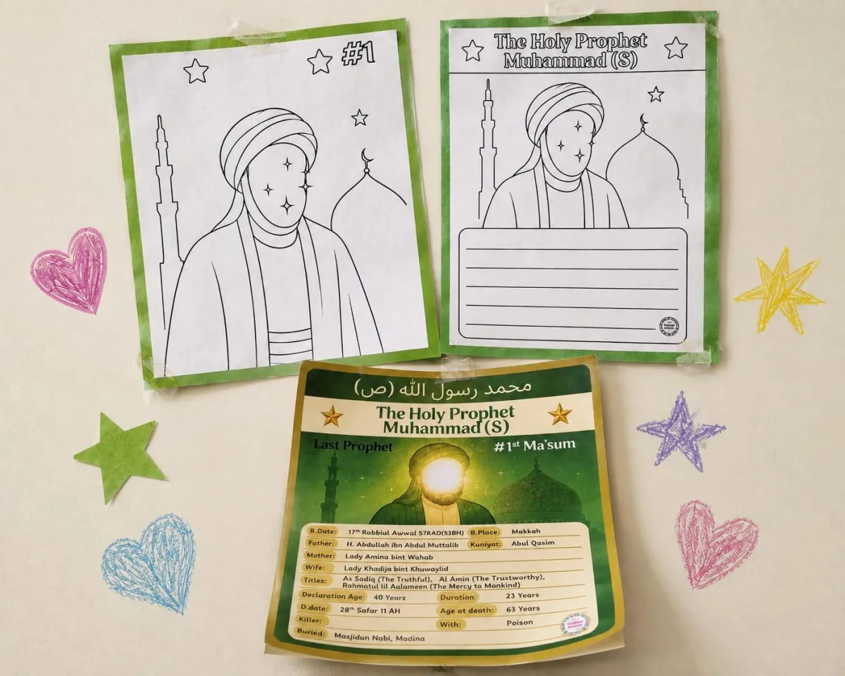 The Holy Prophet (saww) Fact Card, Activity Card and Colouring Card  