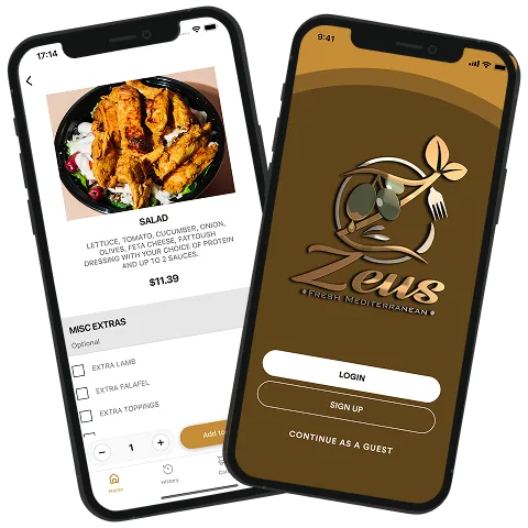 App Screen at Zeus Fresh Mediterranean