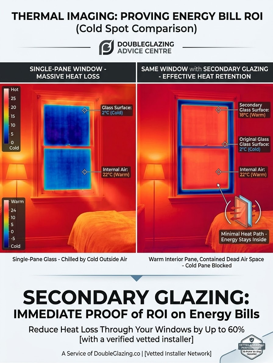 Acoustic secondary glazing reducing traffic noise in an Edinburgh city centre flat.