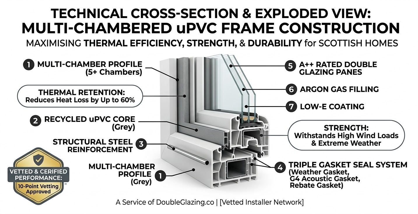 High-performance A-rated replacement windows installed in a Scottish home for maximum energy efficiency.