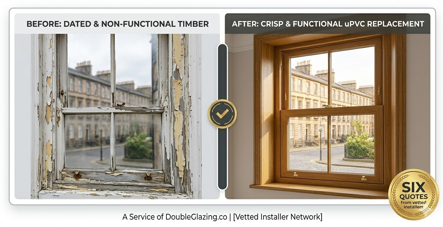 Modern anthracite grey uPVC casement windows installed in a Scottish home