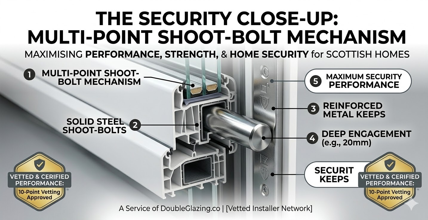 Close-up of a durable uPVC window frame featuring modern argon-gas filled double glazing