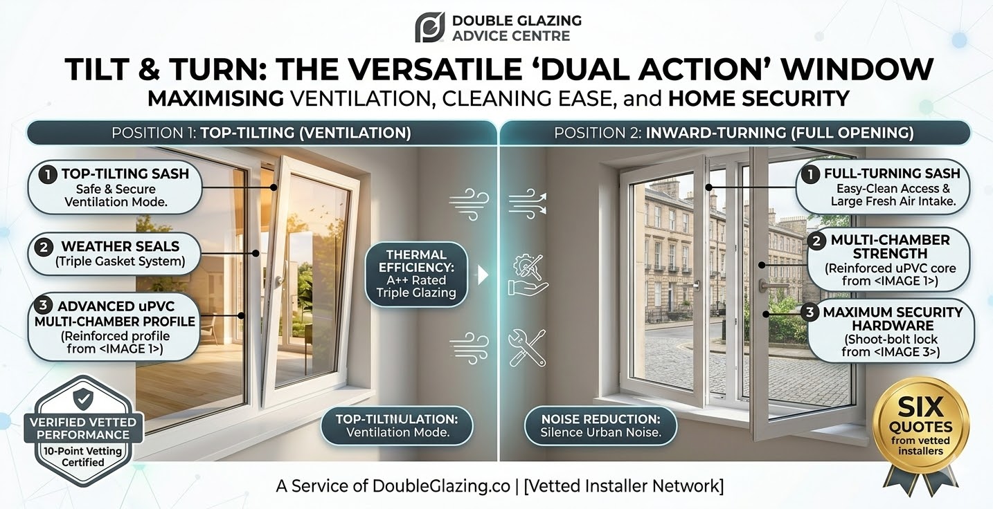 Fully reversible uPVC windows designed for easy cleaning in Scottish tenement flats.