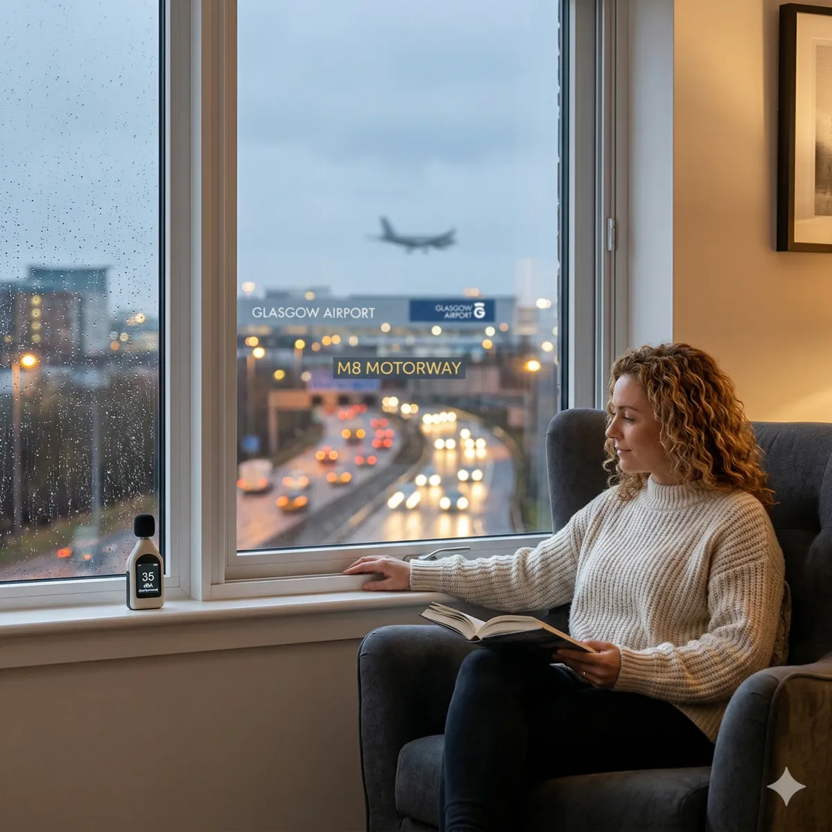 Acoustic secondary glazing reducing M8 traffic noise for Glasgow apartments.