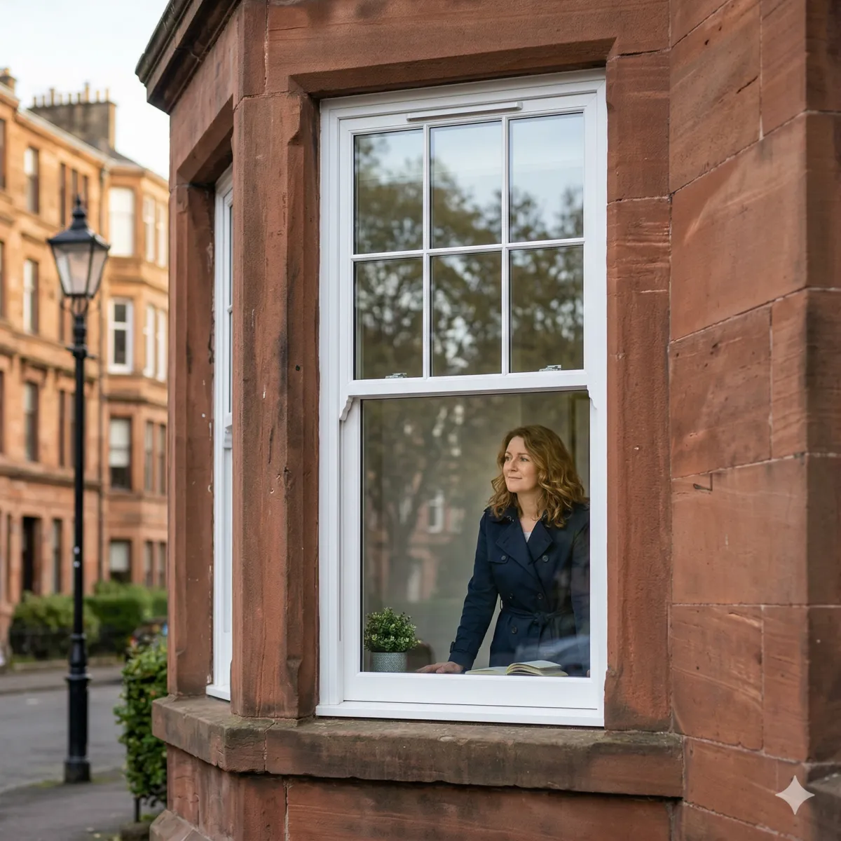 Heritage uPVC sash and case windows installed in a Dennistoun red sandstone tenement.